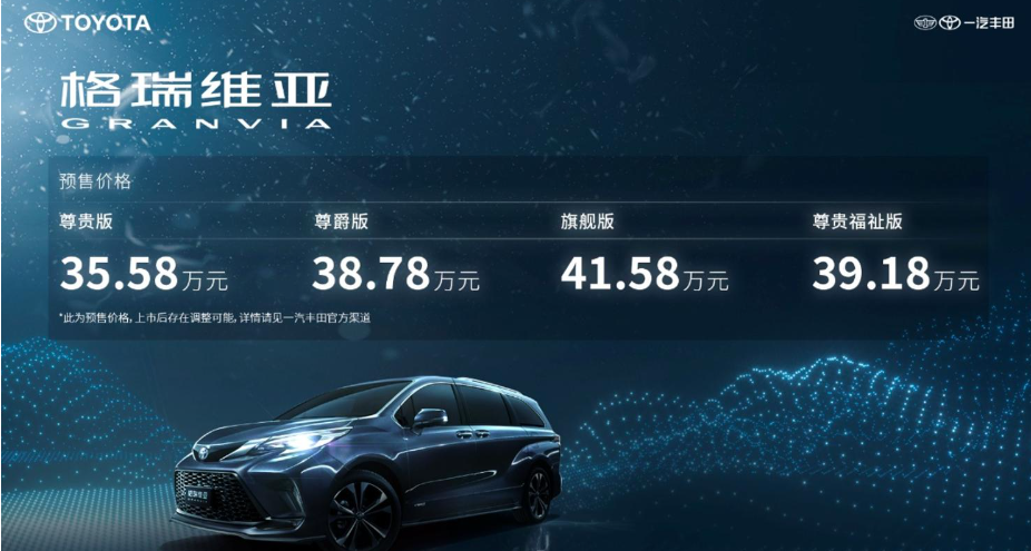预售35.58万起，对标别克GL8，一汽丰田格瑞维亚预售开启
